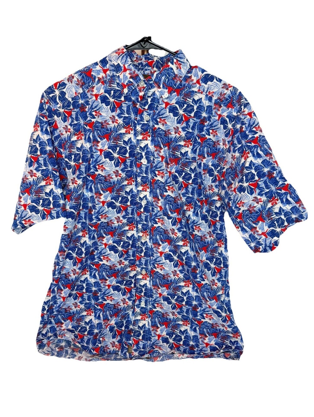 Ariat Mens Printed Short Sleeve Shirt Size S/P Blue Red Topical Flower Classic